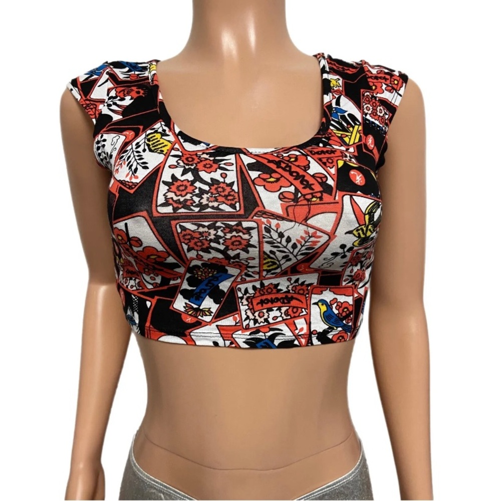 Retro Card Keyhole Back Crop top Summer New K Too